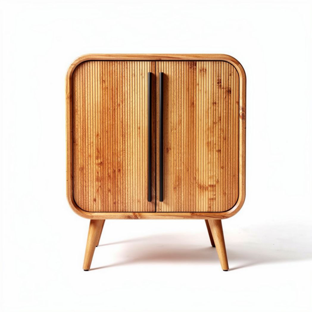 Bamboe kast met verticale ribbels en zwarte handgrepen 80 x 40 x 75cm
