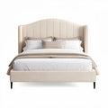 Tweepersoonsbed van stof in beige met hoofdbord van 200 x 160 x 120cm