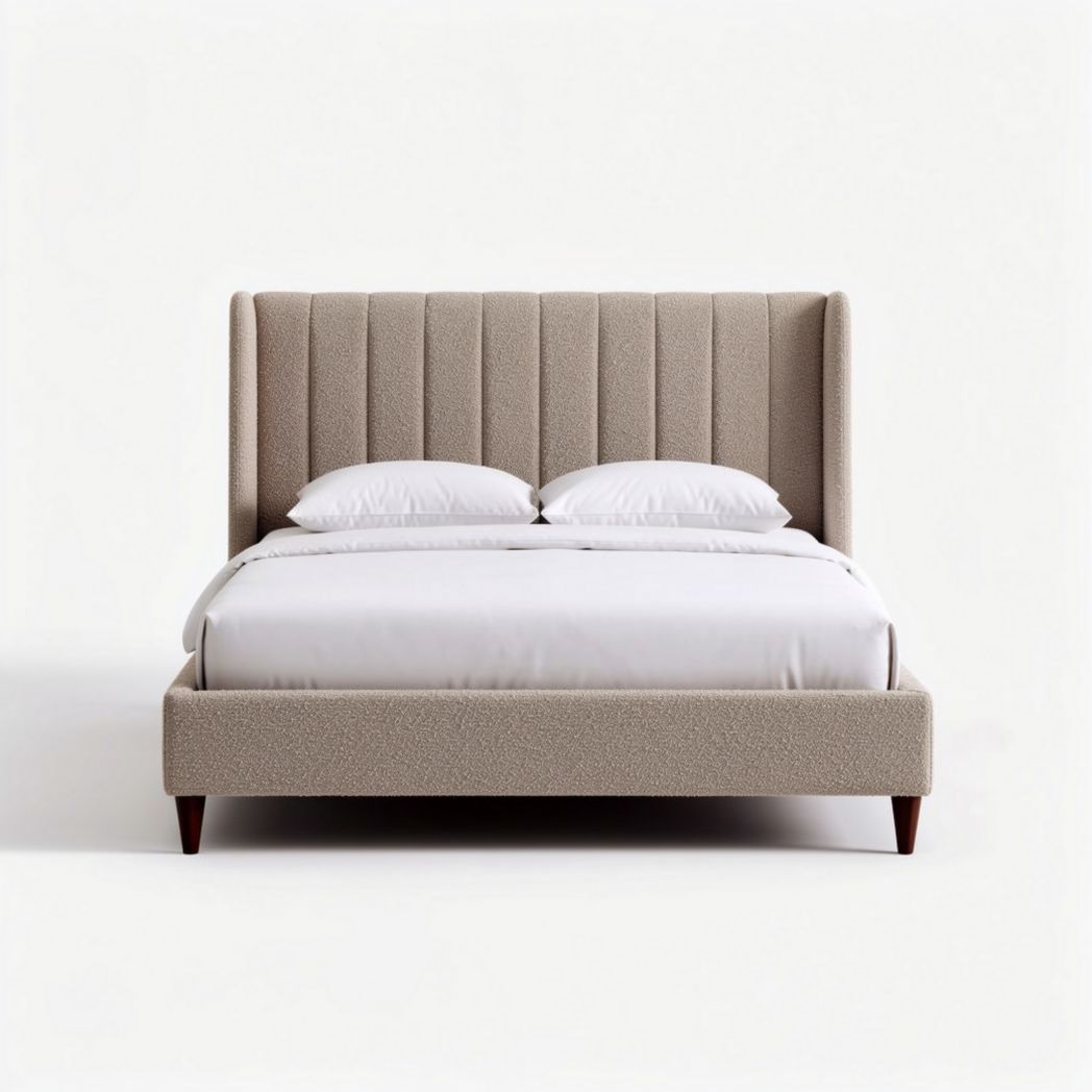 Stoffen bed met hoofdbord in beige 200 x 160 x 100 cm