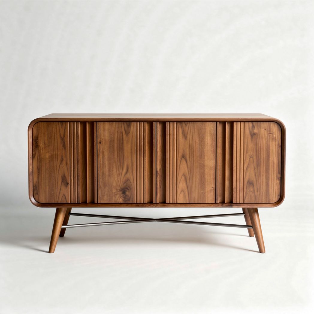 Houten dressoir met vier deuren en metalen poten 120 x 40 x 70cm