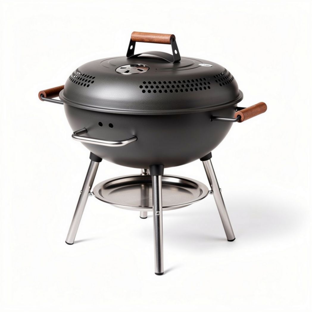 Draagbare barbecue van staal met houten handvat voor buitengebruik 40 x 40 x 30cm