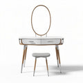 Witte make-up tafeltje met spiegel en hocker van hout en metaal 80 x 40 x 75cm