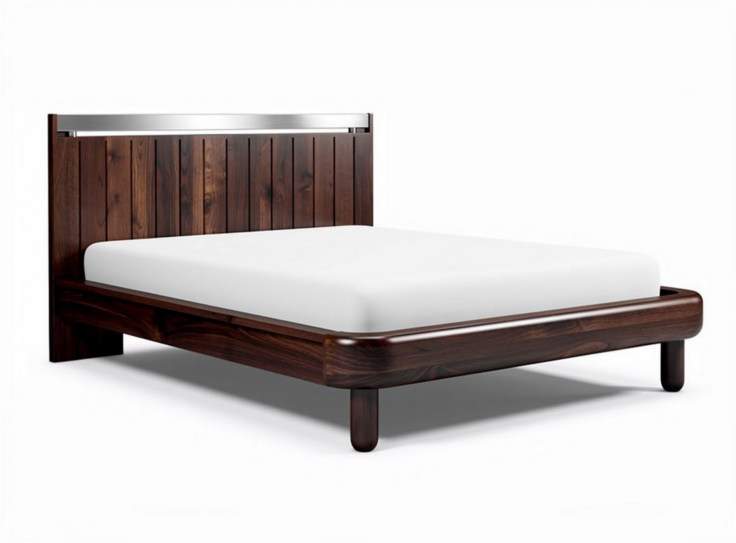 Houten bed met hoofdeinde van 200 x 160 x 30cm in donkerbruin kleur