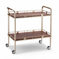 Houten serveertrolley met metalen frame en wielen 90 x 40 x 80cm