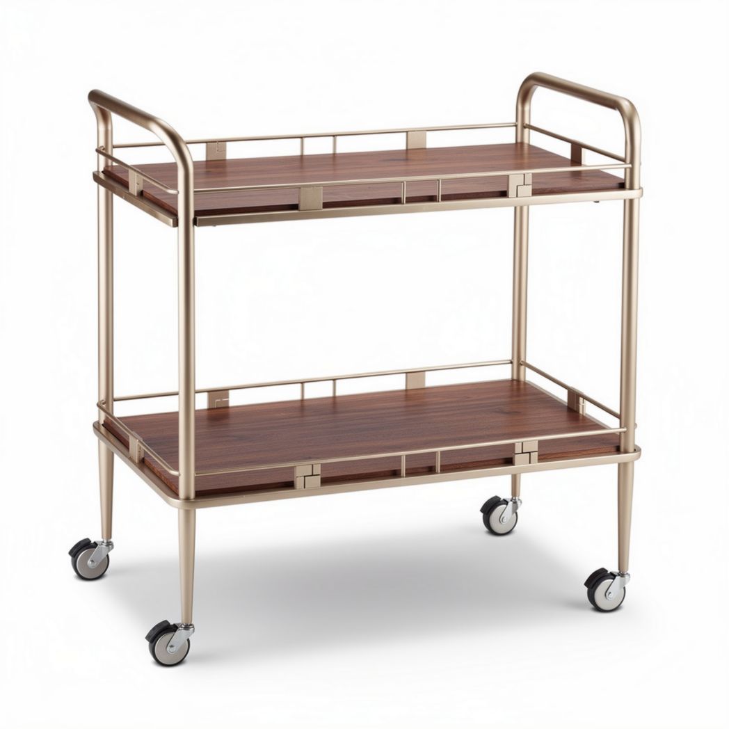 Houten serveertrolley met metalen frame en wielen 90 x 40 x 80cm