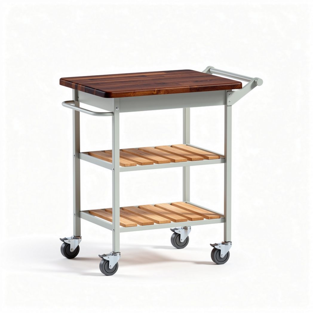 Houten keukentrolley met metalen frame en vier wielen 80 x 40 x 85cm