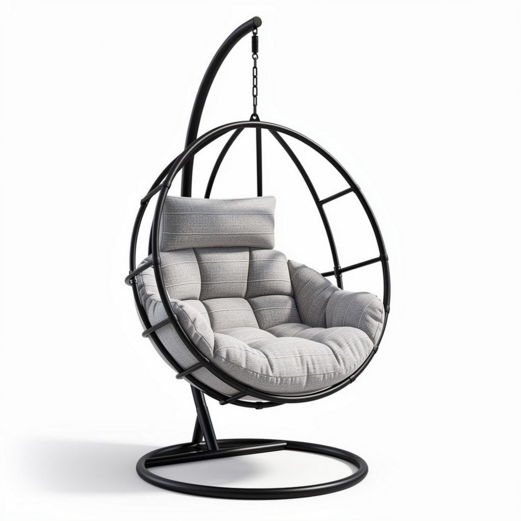 Hangstoel met kussen en metalen frame in zwart 100 x 100 x 120cm