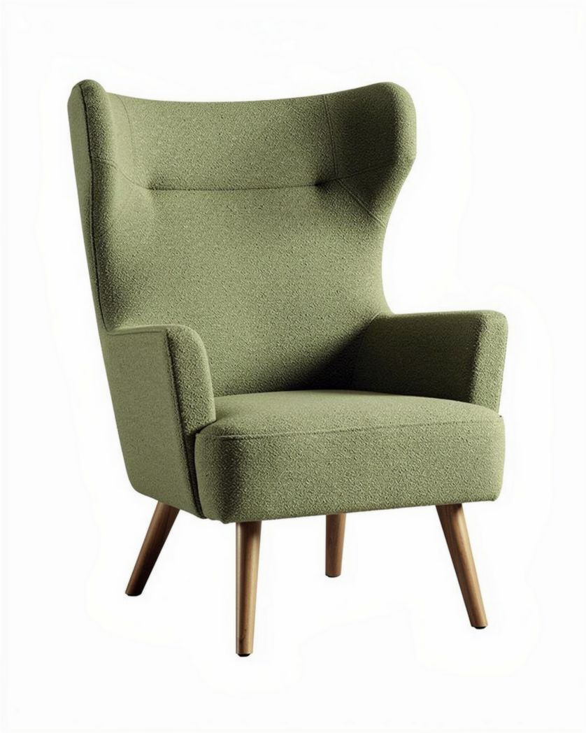 Fauteuil met groene stof en houten poten 85 x 80 x 100 cm